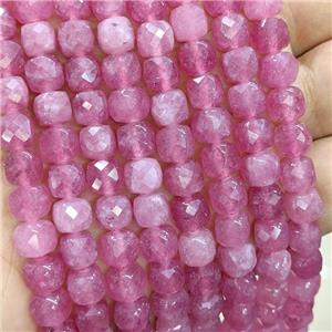 Pink Jade Beads Dye Faceted Cube, approx 7-8mm