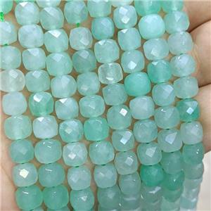 Green Jade Beads Dye Faceted Cube, approx 7-8mm