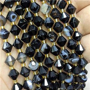 Natural Stripe Agate Bicone Beads Banded Black Dye, approx 8mm