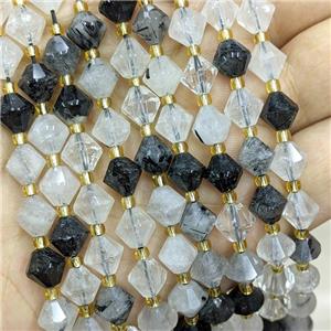 Natural Black Rutilated Quartz Bicone Beads, approx 8mm