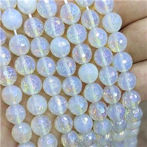 White Opalite Beads Faceted Round AB-Color Electroplated, approx 10mm dia