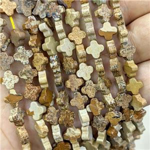 Natural Picture Jasper Clover Beads, approx 8mm