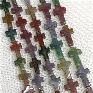 Natural Indian Agate Cross Beads, approx 10x14mm