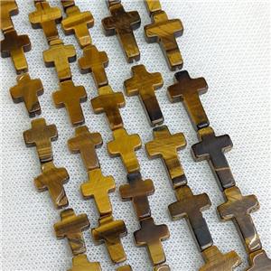 Natural Tiger Eye Stone Cross Beads, approx 12x20mm