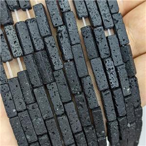 Natural Black Lava Beads Cuboid, approx 4x4x13mm