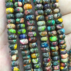 Synthetic Imperial Jasper Beads Smooth Rondelle Multicolor, approx 2x4mm