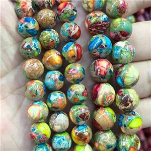 Synthetic Imperial Jasper Beads Smooth Round Multicolor, approx 10mm dia