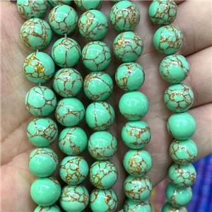 Synthetic Green Turuqoise Beads With Golden Line Smooth Round, approx 8mm dia