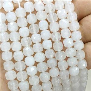 Natural Jade Cube Beads White Dye, approx 7-8mm