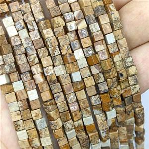 Natural Picture Jasper Cube Beads, approx 4mm