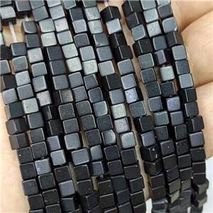 Natural Black Jasper Cube Beads, approx 4mm