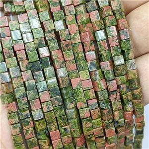 Natural Unakite Cube Beads, approx 4mm