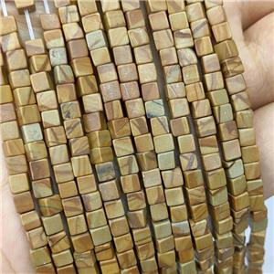 Brown Wooden Lace Jasper Cube Beads, approx 4mm