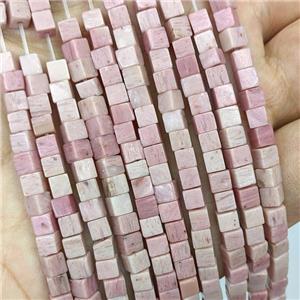 Natural Pink Wood Lace Jasper Cube Beads, approx 4mm