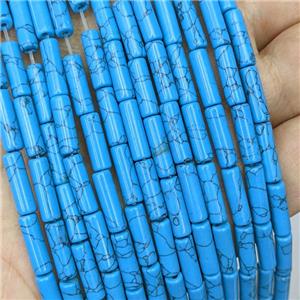 Blue Synthetic Turquoise Tube Beads, approx 4x13mm