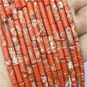 Red Synthetic Imperial Jasper Tube Beads, approx 4x13mm