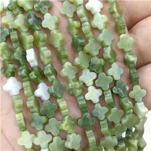 Natural Chinese Jadeite Clover Beads Green, approx 8mm