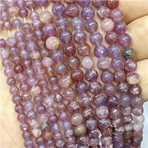 Natural Chinese Lepidolite Beads Purple Smooth Round, approx 4mm