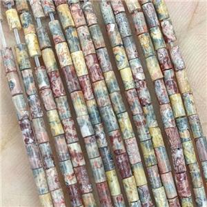 Natural Leopardskin Jasper Tube Beads Multicolor, approx 2x4mm