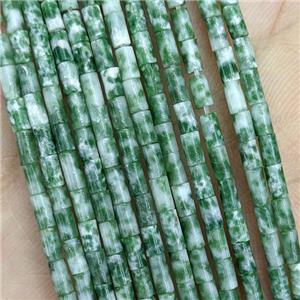 Natural Green Dalmatian Jasper Tube Beads, approx 2x4mm