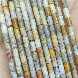 Natural Yellow Crazy Lace Agate Tube Beads, approx 2x4mm