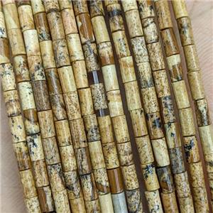 Natural Picture Jasper Tube Beads, approx 2x4mm