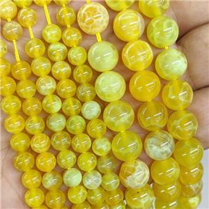 Natural Lemon Quartz Beads Yellow Smooth Round, approx 4mm