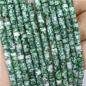 Natural Green Dalmatian Jasper Heishi Beads, approx 4mm