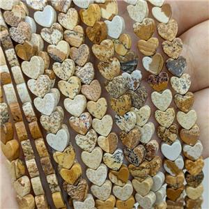 Natural Picture Jasper Heart Beads, approx 6mm