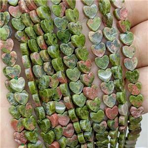 Natural Unakite Heart Beads Green, approx 6mm