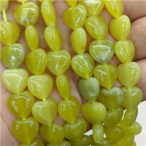 Natural Lemon Jade Heart Beads Olive, approx 12mm