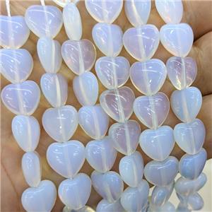 White Opalite Heart Beads, approx 12mm