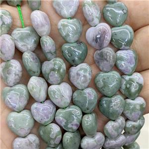 Natural Peace Jasper Heart Beads Green, approx 12mm