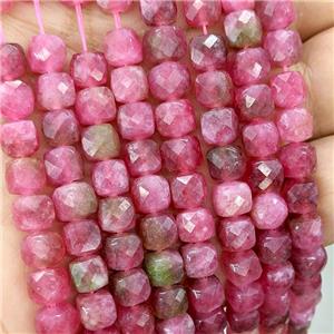 Red Jade Beads Dye Faceted Cube, approx 7-8mm