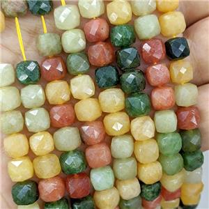 Jade Beads Dye Faceted Cube Mixed Color, approx 7-8mm