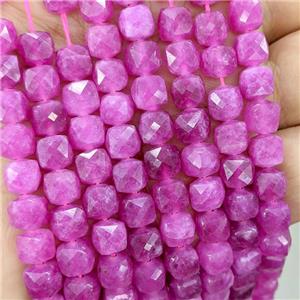 Hotpink Jade Beads Dye Faceted Cube, approx 7-8mm