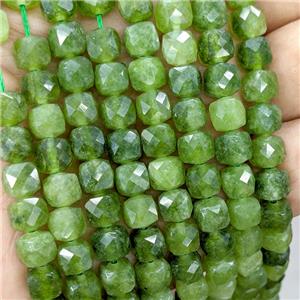 Green Jade Beads Dye Faceted Cube, approx 7-8mm