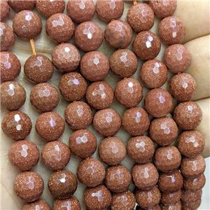 Golden Sandstone Beads Faceted Round, approx 10mm dia