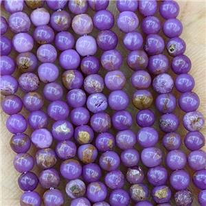 Natural Phosphosiderite Beads Purple Smooth Round, approx 3.5mm