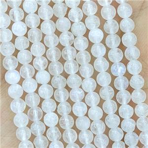 Natural White Moonstone Beads Blue Flash Smooth Round, approx 2.5mm