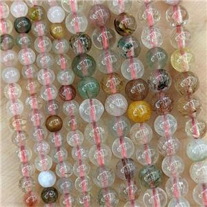 Natural Rutilated Quartz Beads Multicolor Smooth Round, approx 4mm