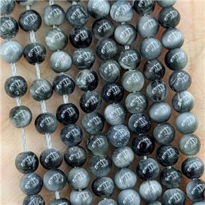 Natural Hawkeye Stone Beads Smooth Round, approx 4mm