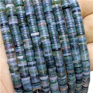 Natural Green Moss Agate Heishi Beads, approx 1x6mm