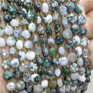 Natural Green Tree Agate Beads Faceted Coin, approx 6mm