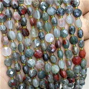 Natural African Bloodstone Beads Faceted Coin, approx 6mm