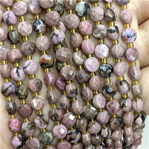 Natural Chinese Rhodonite Beads Faceted Coin, approx 6mm