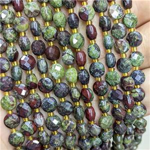 Natural Dragon Bloodstone Beads Green Faceted Coin, approx 6mm