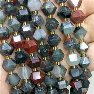 Natural African Bloodstone Beads Cut Bicone, approx 8-10mm