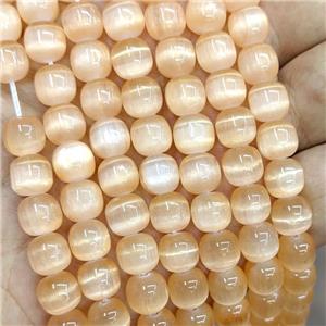 Natural Selenite Barrel Beads Peach Dye, approx 8x8mm