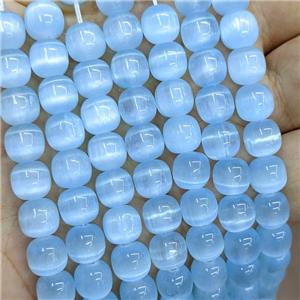 Natural Selenite Barrel Beads Blue Dye, approx 8x8mm